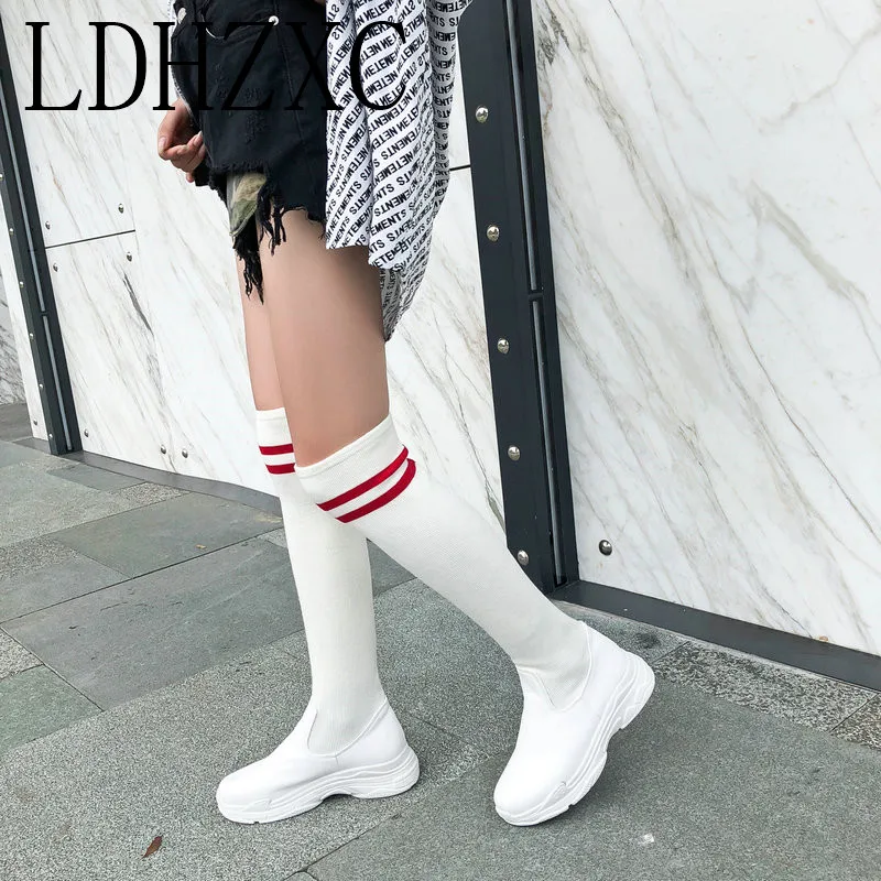 

LDHZXC Elastic Slim Socks Women Boots Over The Knee Boots Fashion Platform Round Toe Wedge Heel Sneakers Size 34-43