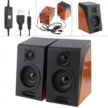 

Full Antimagnetic 52mm 6W Mini USB 2.0 Computer Wood Subwoofer Speakers with 3.5mm Stereo Jack for PC / Laptop / Phone
