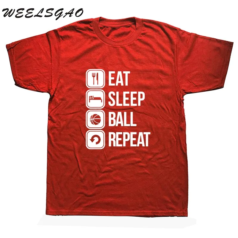 Eat Sleep Basketballer Повтор Мужская футболка простой стиль хлопок с короткими рукавами хип хоп Мода