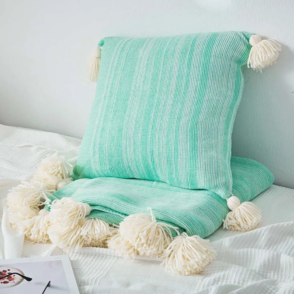 Модный вязаный чехол для подушки с кисточками/декоративная вязаная наволочка