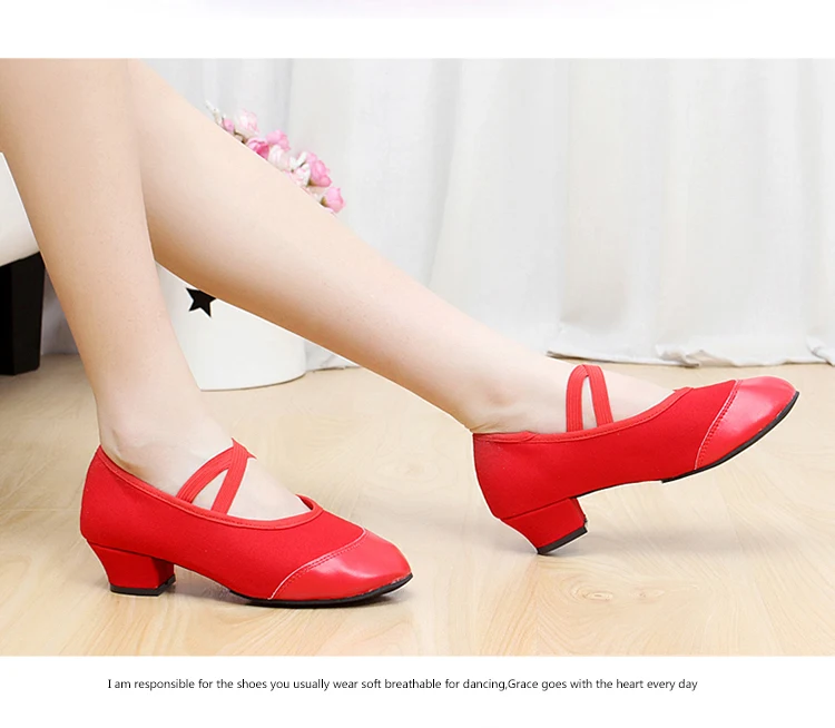 Новое поступление; женские летние красные холщовые танцевальные туфли; обувь для танцев; мягкая и дышащая обувь из искусственной кожи