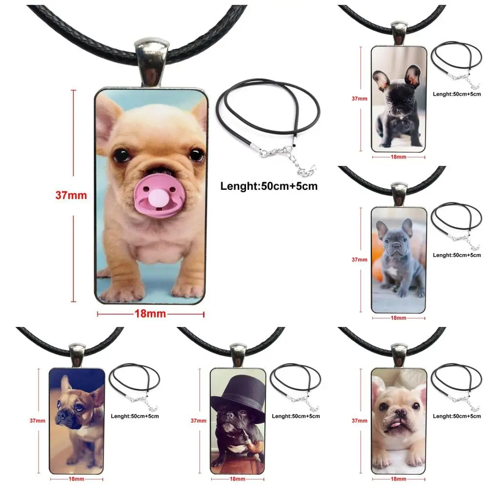 

For Girls Frances Bulldog Puppy Dog Soft Glass Cabochon Pendant Necklace Rectangle Fashion Necklace