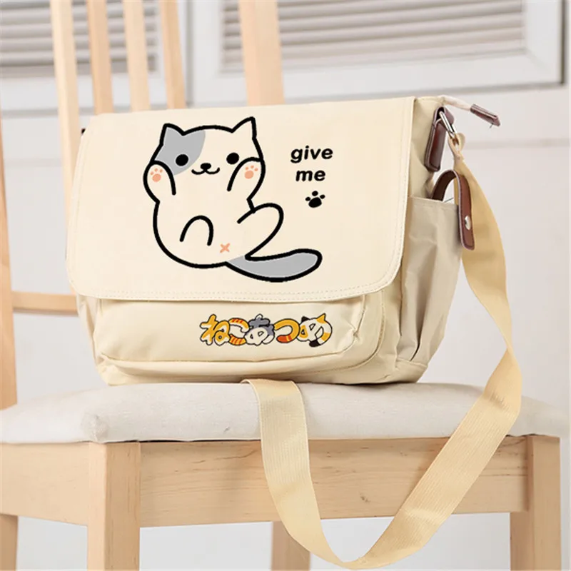 

Neko Atsume Kawaii Cat Canvas School Bags Lolita Crossbody Bags for Women Cute Shoulder Bags Women Messenger Bags Neko Bookbag