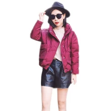 Новые зимние Для женщин Fshion короткий пуховик пальто женские большие карманы белая утка вниз стоять Куртка с воротником Повседневное Винтаж пальто E3