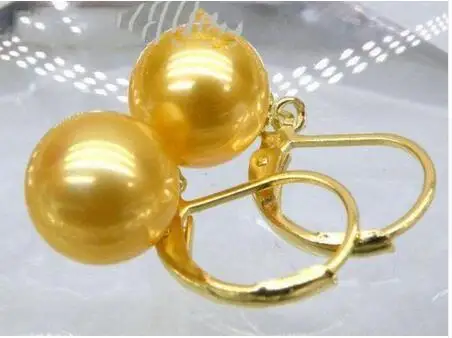 10-11mm AAA+ YELLOW Perfect Round SOUTH SEA PEARLS EARRING 14K/20 GOLD