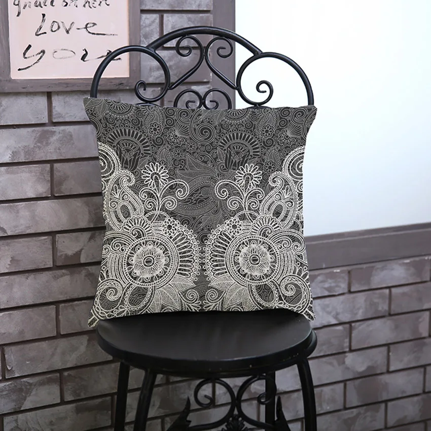 Темно серая зеленоватая богемная Мандала декоративная наволочка Таиланд