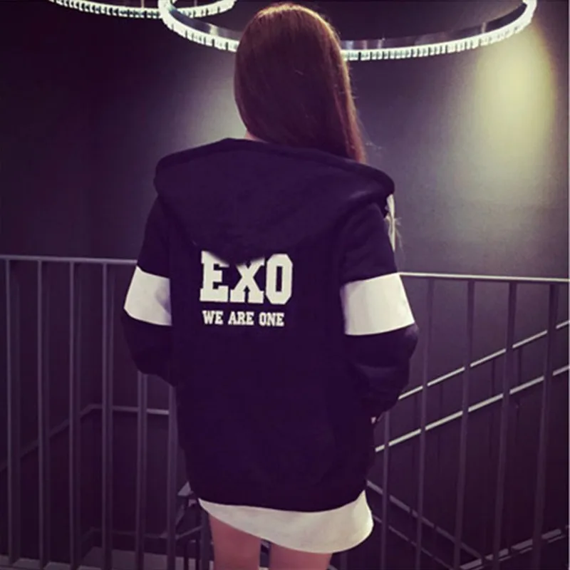 Kpop Exo sudadera con capucha para mujeres chndales de tela de moda sudadera bisbol Exo sobredosis Feminino cremallera jueg