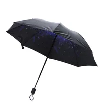 3D Cielo Estrellado Blanco C louds Impreso Sunny Paraguas Paraguas Plegable de Protección Solar Sombrilla Paraguas de Vinilo Anti-Ultravioleta impermeable a prueba de Viento