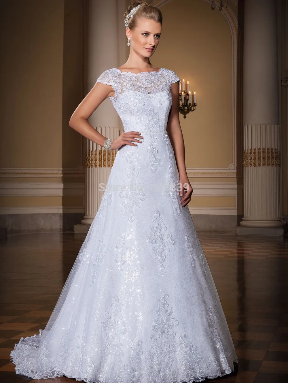 Vestido де casamento платье-линии иллюзия-образным вырезом Vestido noiva 2015 свадебные платья романтический одеяние де свадебная свадебные платья