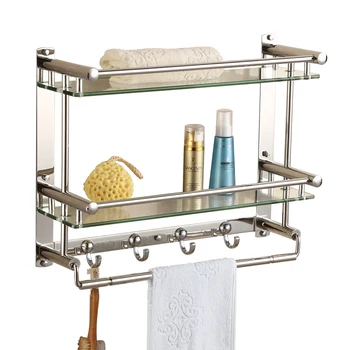 

Towel rack stainless steel towel rack bathroom hardware pendant set bathroom double glass bathroom shelf CF65