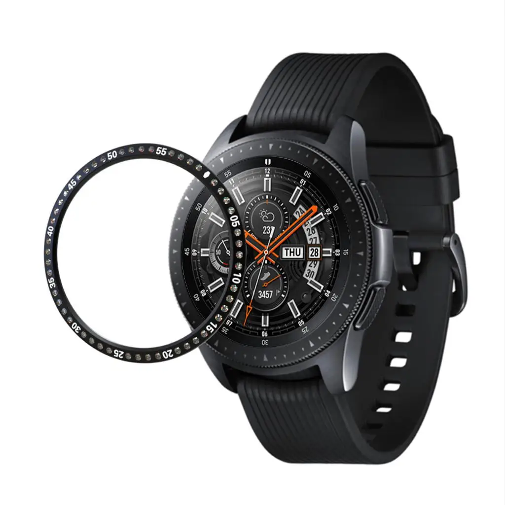 Умный чехол для часов для samsung Galaxy gear S2 S3 Watch 42 мм 46 мм, драгоценный камень кольцо клеющаяся крышка против царапин из нержавеющей стали B1 - Цвет: Galaxy 46MM BK