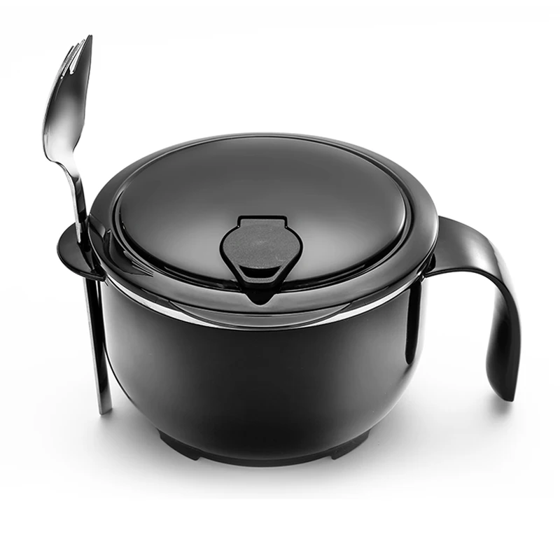 Black 0.9L Ланч-бокс, большая миска из нержавеющей стали для лапши быстрого приготовления, миска для риса с крышкой, Бытовая Посуда, миска для супа, миска для риса - Цвет: Black 0.9L