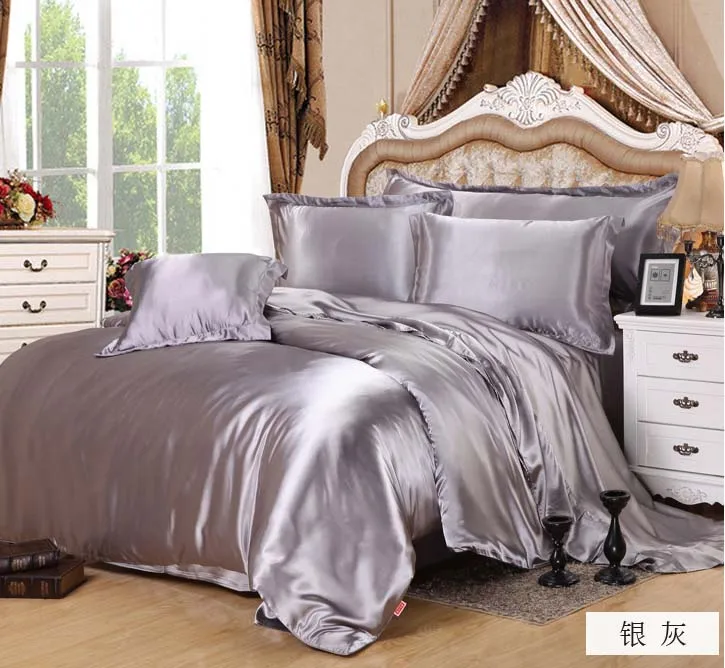 Комплект постельного белья из шелка комплект серебристо-серого цвета 3/4