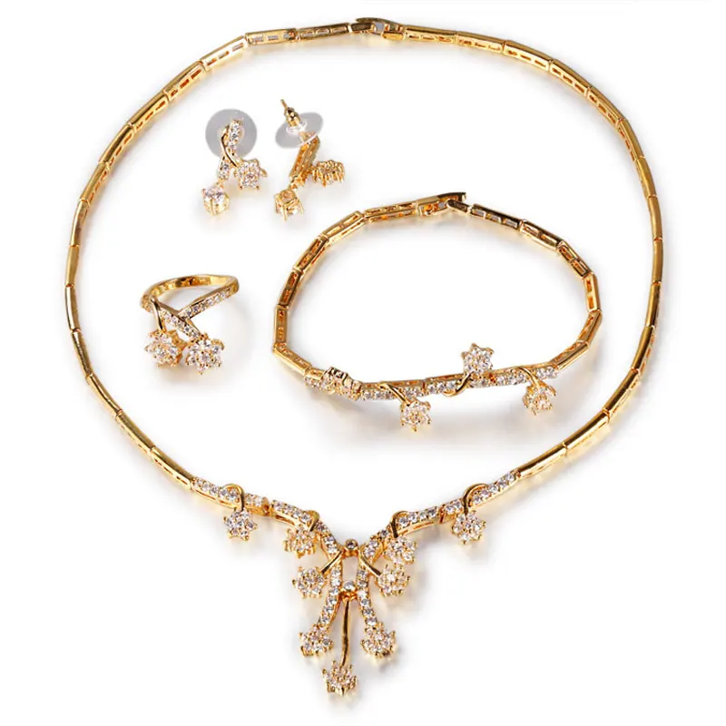 

FUYIJIA Micro-set Four-piece 18K Gold Jewellery Women Jewelry Sets Luxury Dubai Jewelry Sets Fresh Flowers Necklace Set Silver