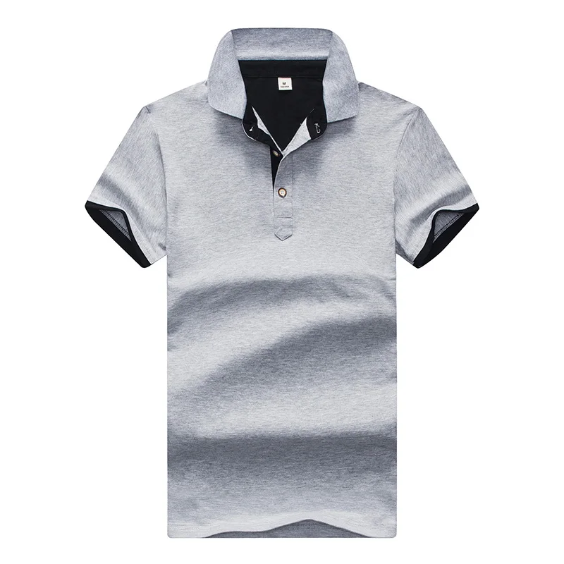 grey with black Новые летние мужские рубашки поло, стильные модные мужские короткие рубашки поло, хлопковые облегающие рубашки поло, топ, Повседневная контрастная Мужская Внешняя одежда - Цвет: grey with black