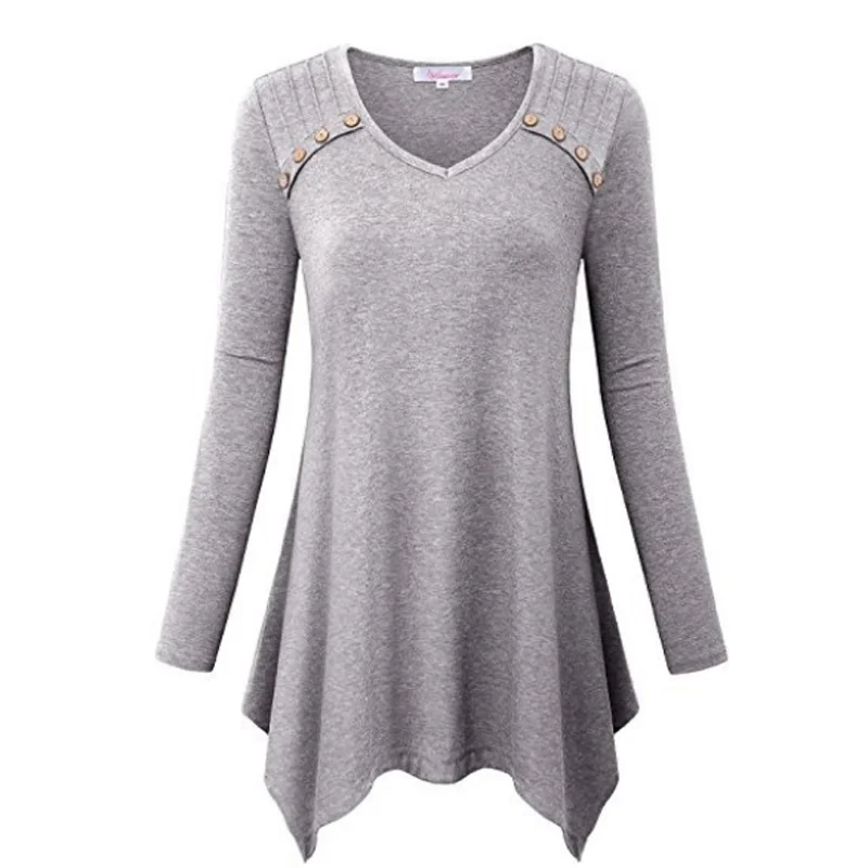 Корейские летние женские топы Blusas плюс размер женские рубашки с v-образным вырезом повседневные с длинным рукавом Кнопки женские топы