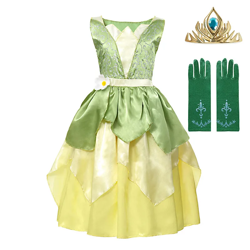 Princess Tiana Dress Kids Halloween Clothes Teenager Girls Princess Prom Cosplay Christmas Party Costume Dresses luxury Dresses