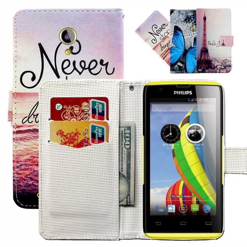 

Fashion 11 Colors Cartoon Painting PU Leather Magnetic clasp Wallet Cover For Philips Xenium W6500 Case