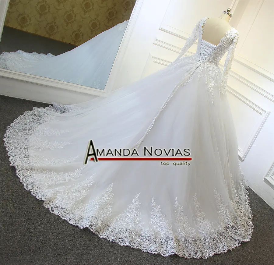 Коллекция Amanda Novias, Пышное Бальное Платье с длинными рукавами и кружевной аппликацией, свадебное платье