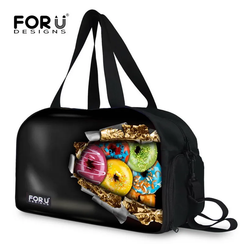 

FORUDESIGNS Brand Black Men Travel Bags Large Capacity Women Luggage Travel Duffle Bags Funny Donuts Print Casual Canvas Bags
