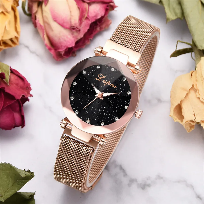 

Fashion Starry Sky Watch Woman Stainless Steel Mesh Belt Wristwatch Casual Quartz Analog Womens Watches KadN Saat Uhren Damen