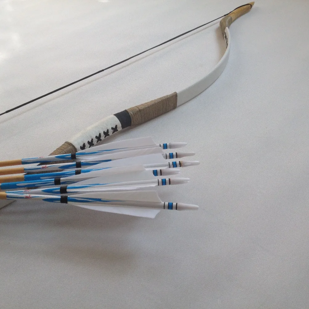 

White longbow Traditional Chinese longbow truly handmade Achery longbow for sports hunting +6 Arrows