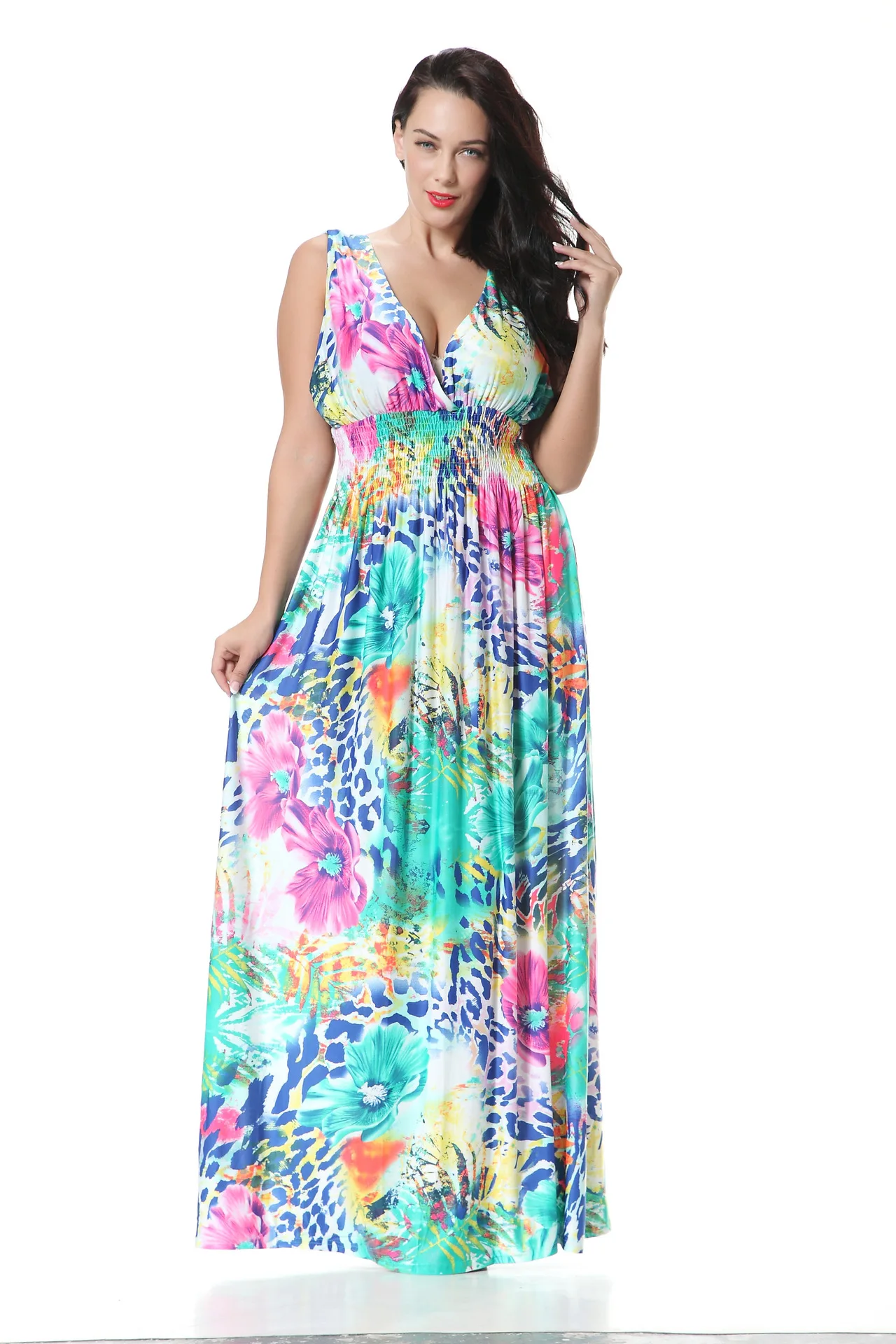 Летнее Длинное платье с цветочным рисунком ретро богемное макси сексуальное