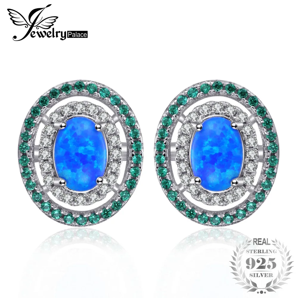 

Jewelrypalace Ocean Star 0.5ct Created Black Opal Nano Russian Simulated Emerald Halo Studs Earrings 925 Sterling Silver