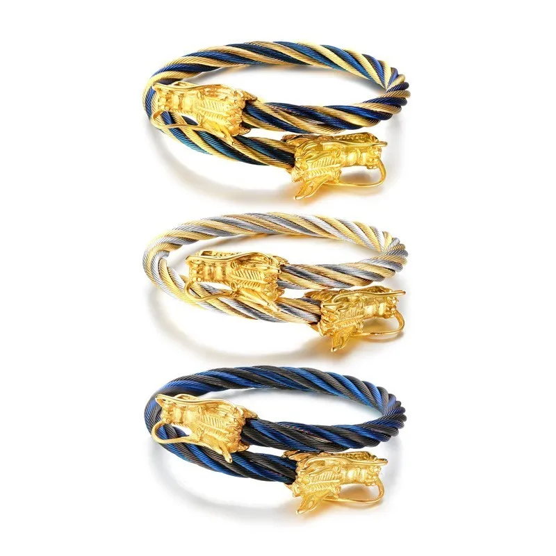 Vnox, рок, панк, двойные головы дракона, браслеты-манжеты, браслеты для мужчин, нержавеющая сталь, витая WIA Viking pulsera, аксессуары