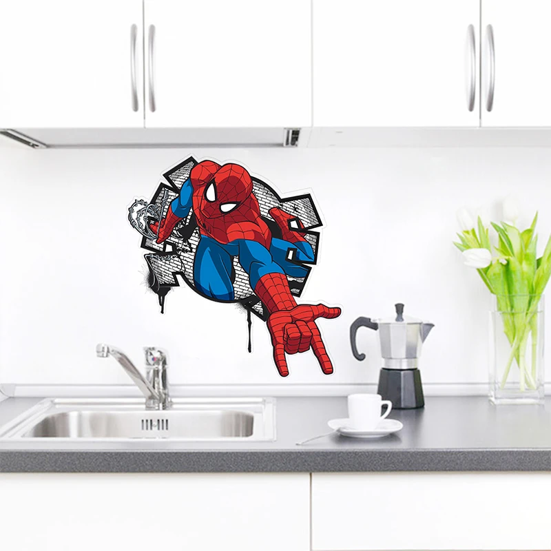 Spiderman Super Heroes Wall Stickers Kids Nursery Room Decoration Avengers Home Bedroom PVC Decal Cartoon Movie Mural Art Poster