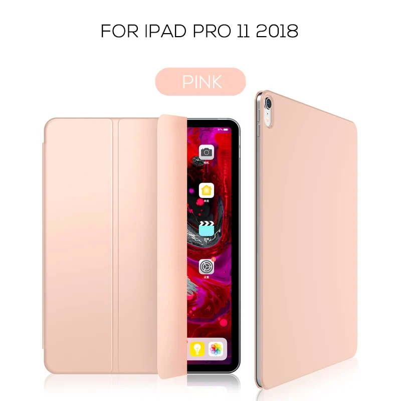 Умный чехол-книжка для iPad Pro 11, тонкий официальный 1:1, Магнитный чехол с задней крышкой, чехол для нового iPad Pro 11, черный чехол - Цвет: Розовый