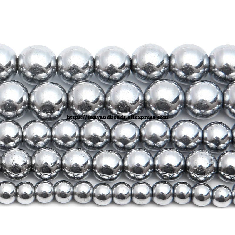 Perline di ematite placcate argento pietra naturale 4 6 8 10 MM 15