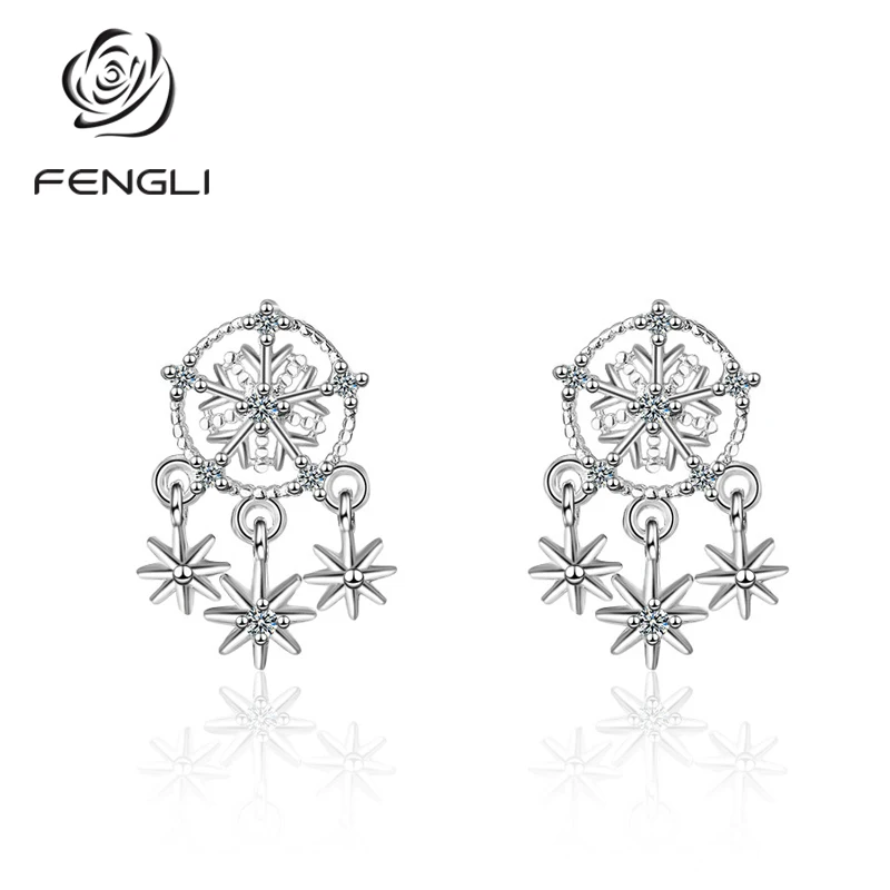 FENGLI прекрасный серебряные Серьги Ловец снов серьги гвоздики для женщин Корейский минималистичные серьги Jewelry интимные аксессуары