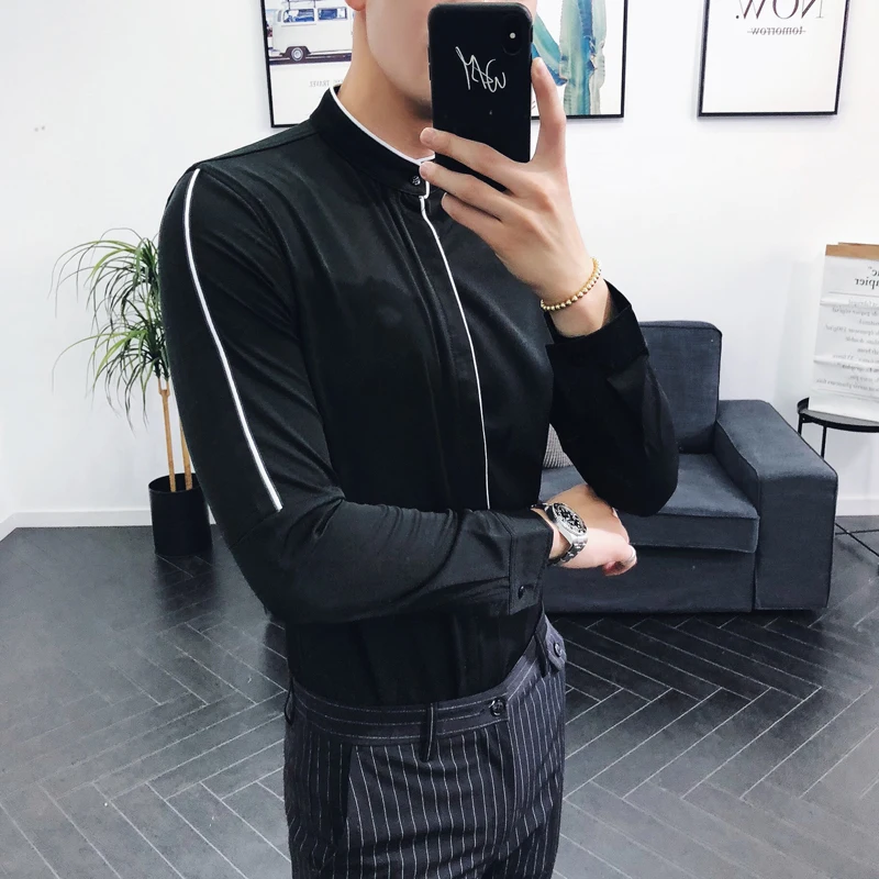 Новинка 2019 Мужская одежда рубашки с длинным рукавом осенняя рубашка Облегающая