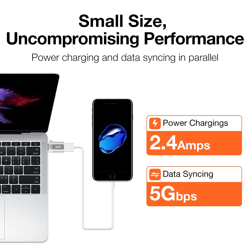 USB-C к USB-A OTG адаптер, ESR Тип C адаптер с брелок 5,1 К резистор для MacBook, для samsung Galaxy S8 S8+, для LG G6 G5