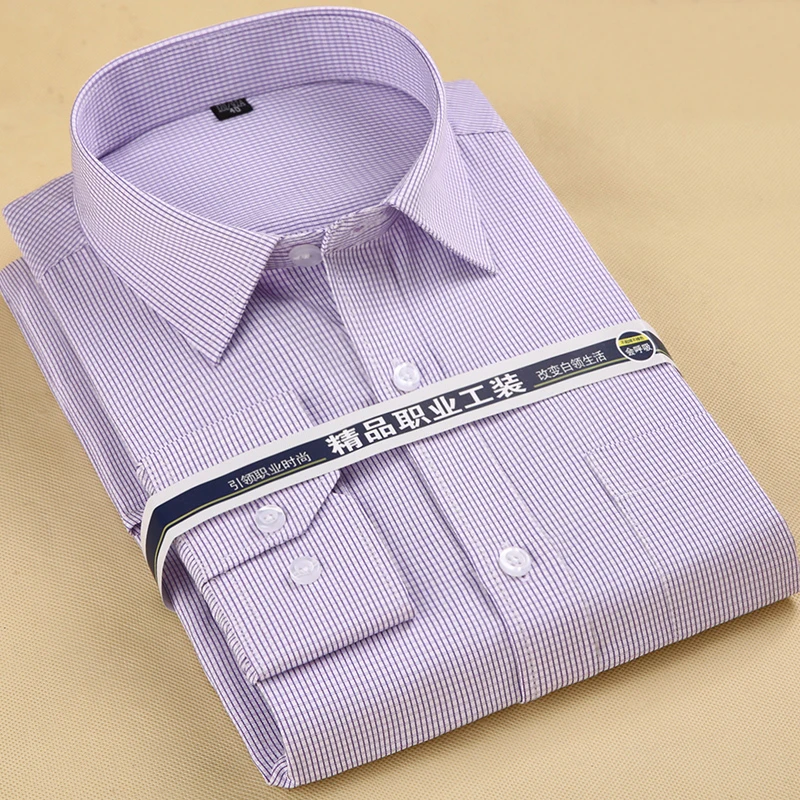 Мужские рубашки размера плюс, 6XL, 5XL, 4XL, синие, фиолетовые, в полоску/в клетку, умные, повседневные, с длинным рукавом, элегантные, деловые, офисные, мужские рубашки