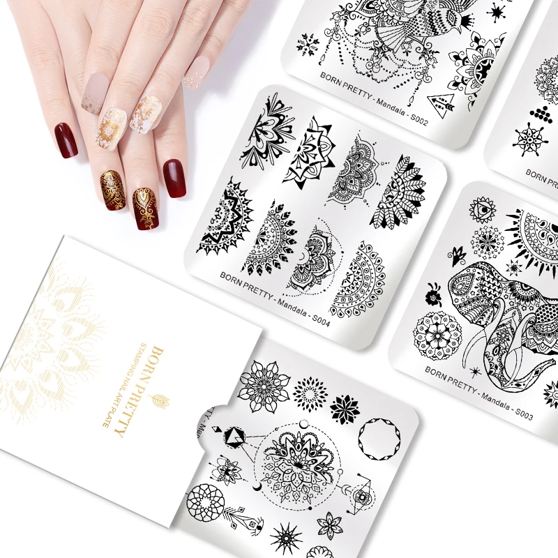

5PCS/Set BORN PRETTY Square Stamping Plates Mandala Series Flower Floral Stamping Templnate Animal Manicure Nail Art Image Plate