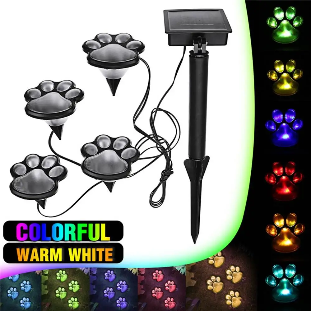 4 Solar Cat Animal Paw Print Lights LED Solar Lamps Garden Outdoors Lantern LED Path Decorative Lighting Footprints Lamp