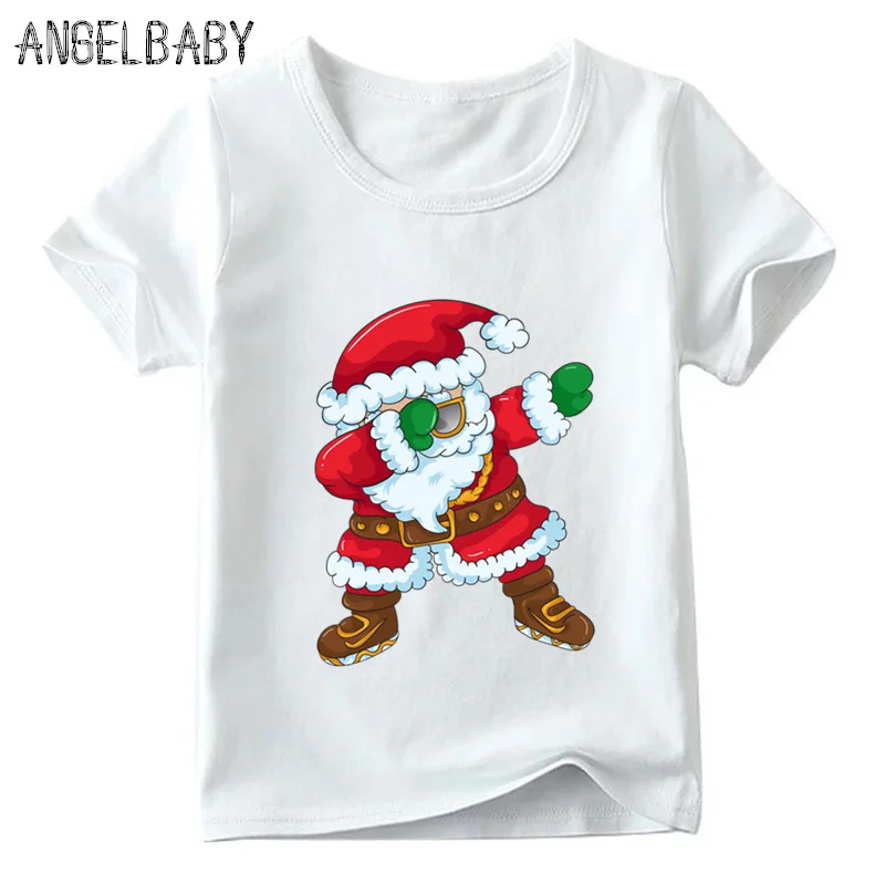 Детская футболка с рисунком Санты летняя белая для маленьких девочек