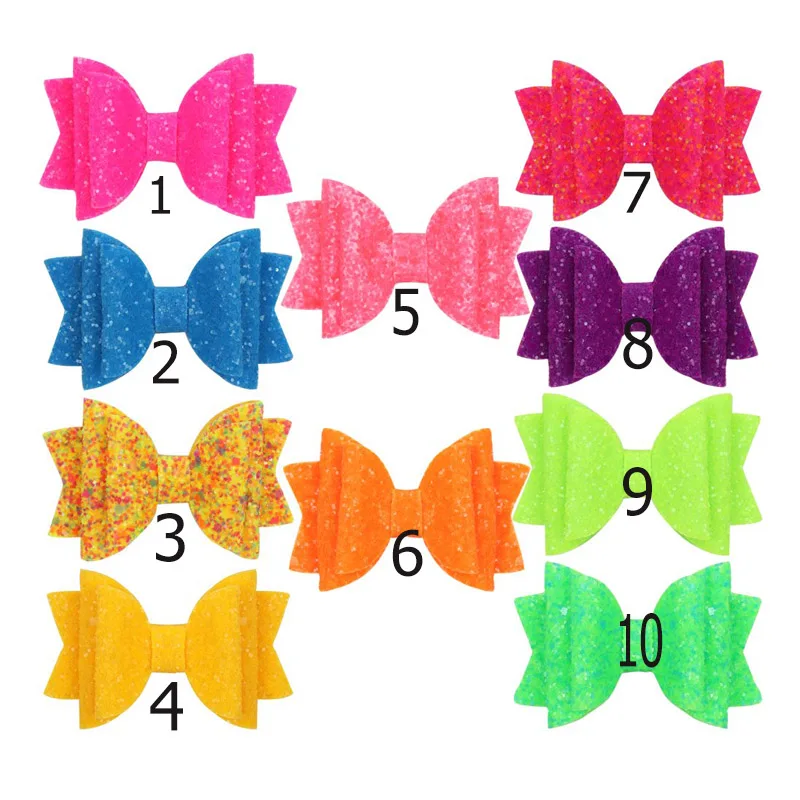 CN 10 Pcs/Lot 3"Cute Glitter Hair Bows Hair Clip For Girls Handmade Small Colorful Bling Bows Hairgrip Hairpins Hair Accessories