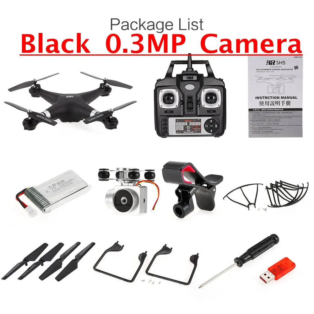 2,4G 1080 P камера Дрон Профессиональный Wifi FPV Дрон стабилизация высоты передачи видео RC Квадрокоптер вертолет на радиоуправлении - Цвет: Black 0.3MP Camera