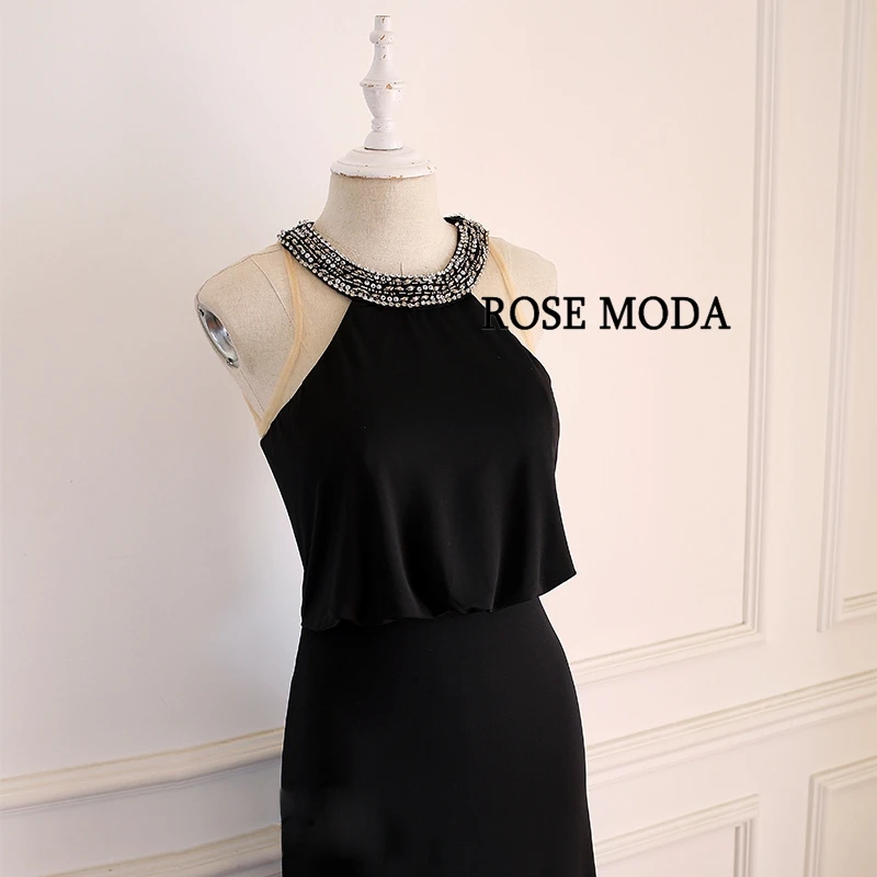 Роза Moda Кристалл Черный платье для выпускного вечера Длинные элегантные вечерние спинки платье для выпускного вечера es с разрезом реальные фотографии