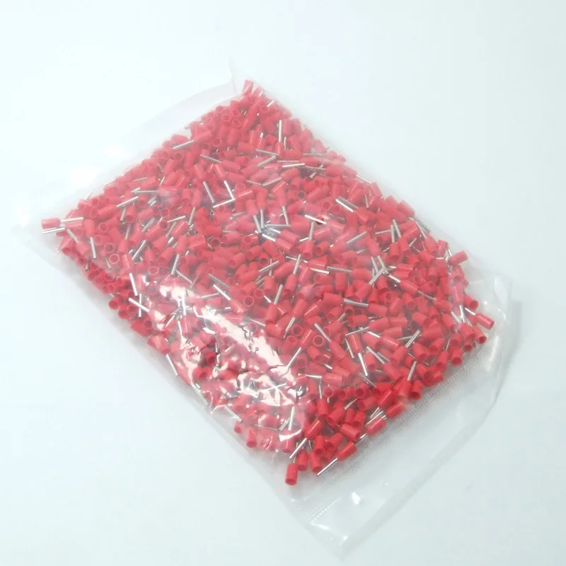 E0506 Red 1000 шт. E0506 AWG#22 наконечник медь конец шнура VE0506 трубки изолированные терминалы 0.5mm2 кабель провода терминалы 6 мм Длина - Цвет: E0506 Red