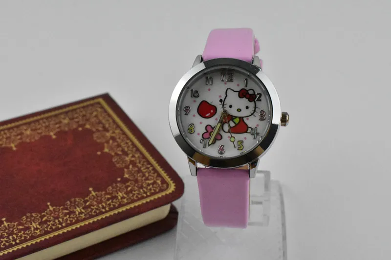 10 шт./лот 3D мультфильм рисунок «Hello Kitty» Для женщин часы для девочек активность подарки кожаные ремни детей Кварцевые часы наручные часы