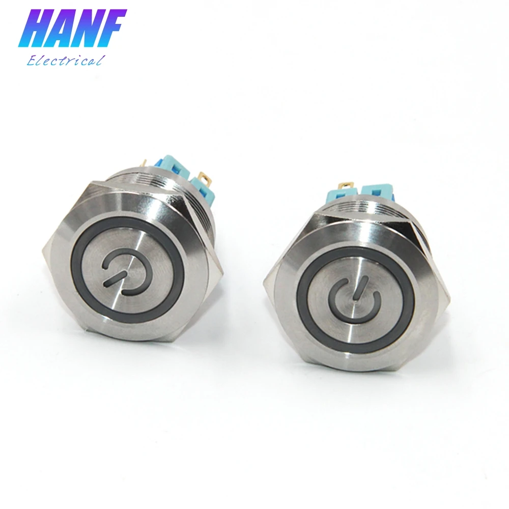 

1pcs 25mm 1NONC LED Ring-illuminated Flat Head Self-reset Metal Push Button Switch with Lamp Power Symbol Pin 6 Terminals