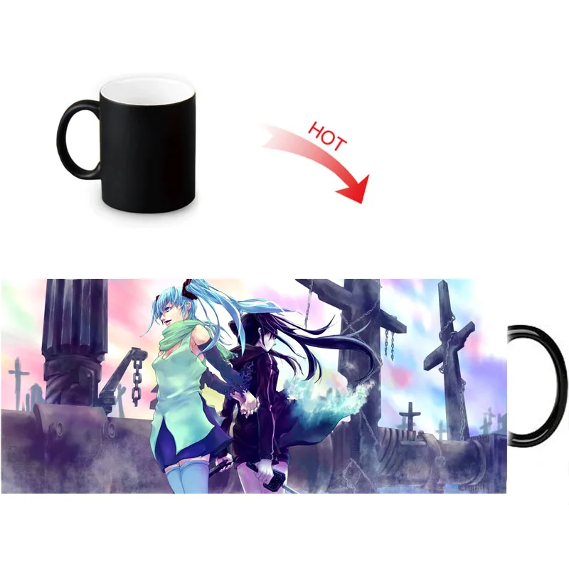 Custom BLACK ROCK SHOOTER Pattern Color Change Water Mug 350ml Heat Reveal Coffee Cups Temperature Sensitive magic Mugs | Дом и сад