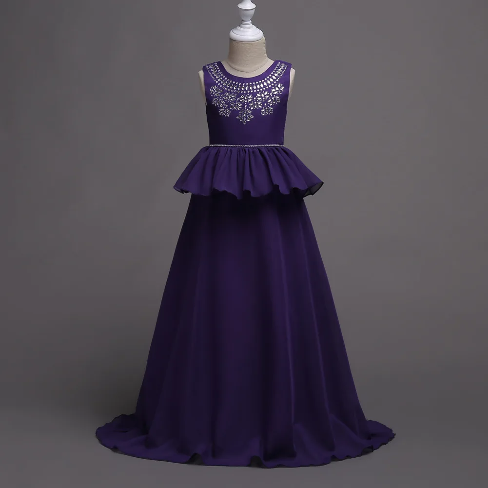 

Kids Princess Red Navy Blue Purple Pageant Wedding Gown Big Girls Party Wear Clothes Formal Children Maxi Prom Dresses 2019