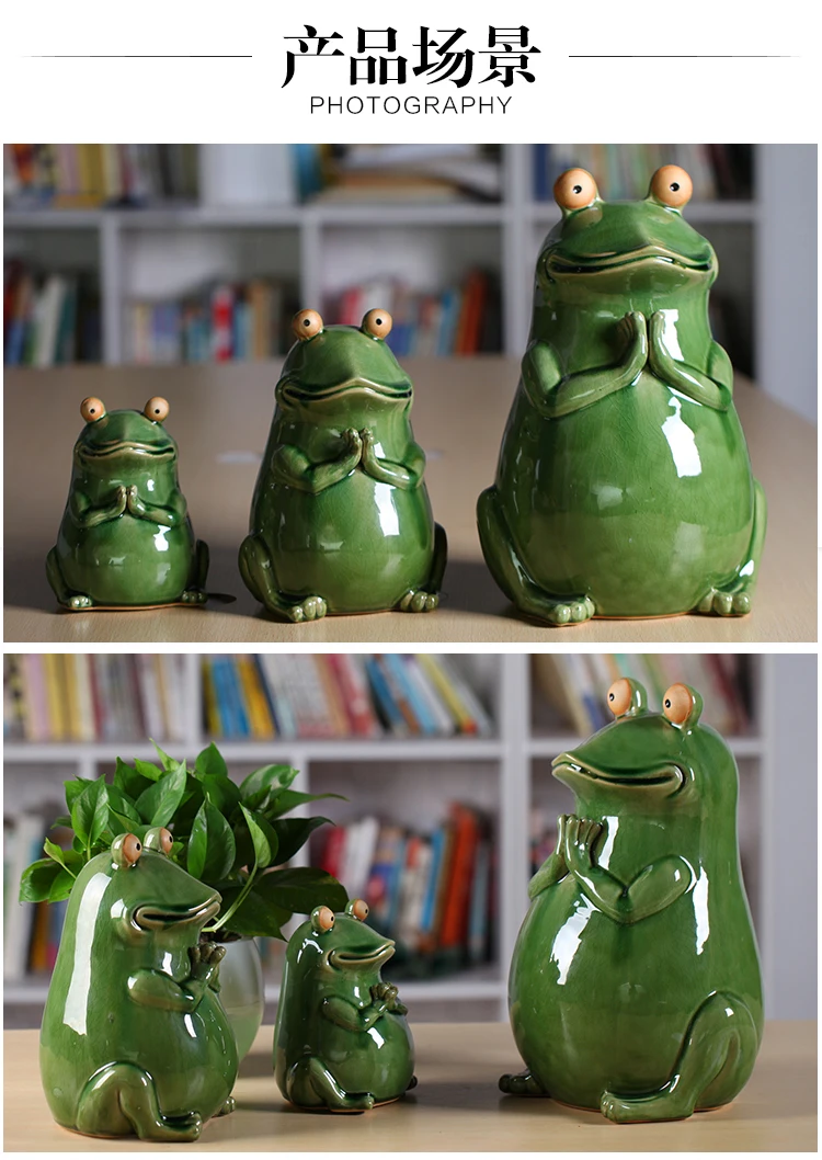 Керамическая Творческий Lucky зеленая лягушка статуя Home Decor корабль украшения комнаты фарфоровая фигурка животного сад старинные украшения