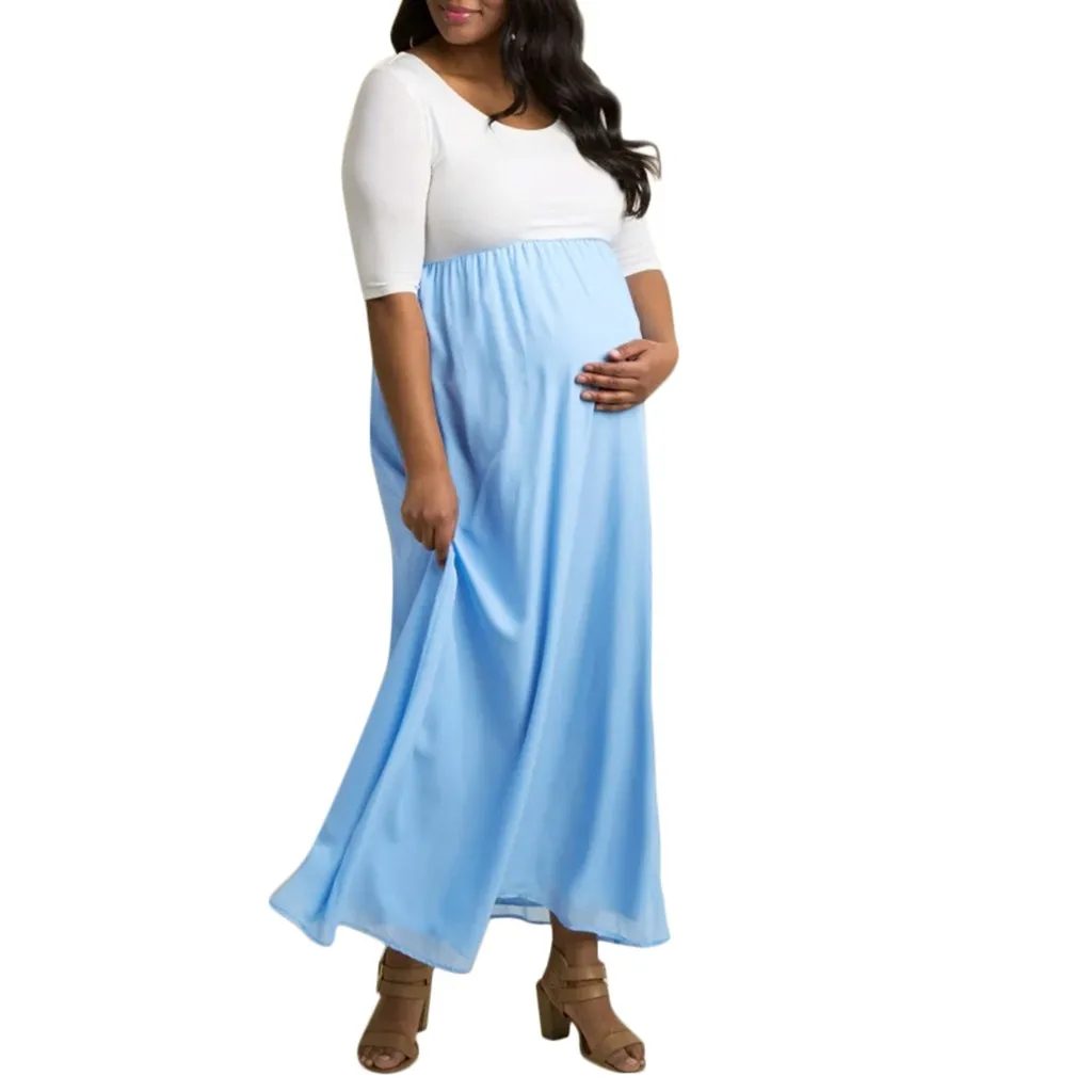 MUQGEW Pregnancy Dress Women Maternity Solid Color Round Collar Dress Maternity Sundress Clothes Christmas Dress Pergnancy