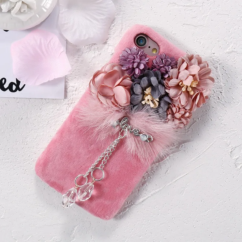 Pink Kisscase цветок Плюшевые норки Мех чехол для iPhone 8 7 6S 6 Роскошные диаманта Bling Мех ry чехол для iphone 8 7 6S 6 Plus Жесткий PC Обложка For чехол на айфон 6 6s Plus 7 8 Plus сексуальный Аксессуары - Цвет: Pink